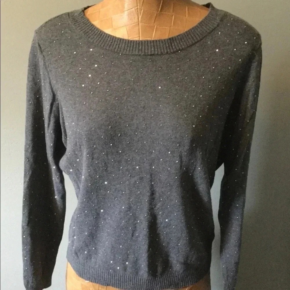 The Limited Women Grey Sequin Sparkle Crewneck Knit Sweater Size S